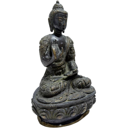 Set von zwei nepalesischen Buddha-Statuen, feuervergoldete Bronze (Quecksilbervergoldung), Lot 457, frühes 20. Jahrhundert, Patan Newar-Stil, 18,5 cm hoch, Gesamtgewicht 3,2 kg, 1stbuddha.