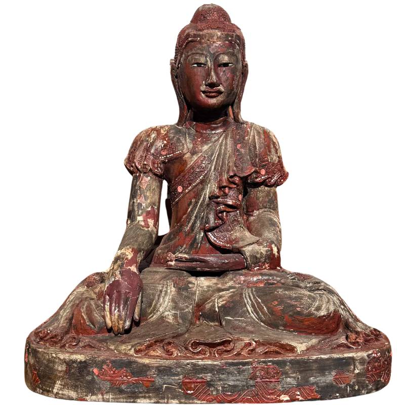 Buddha Holzskulptur aus Burma im Mandalay Stil
