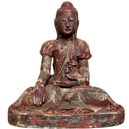 Buddha Holzskulptur aus Burma im Mandalay Stil

