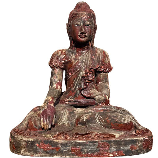 Buddha Holzskulptur aus Burma im Mandalay Stil
