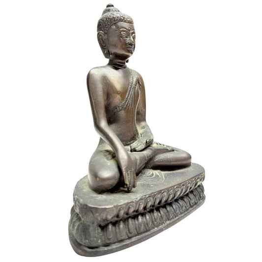 Buddha Figur aus Bronze in Meditation auf Lotusthron
