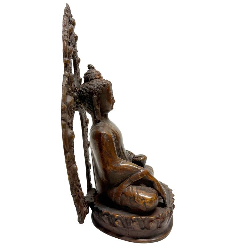 Altes Paar thailändisch-nepalesischer Buddha-Skulpturen aus Bronze, 19. Jahrhundert, Lot 462, handgearbeitet mit Resten originaler Feuervergoldung, durchbrochene Mandorlas auf Lotussockeln, 1stbuddha.