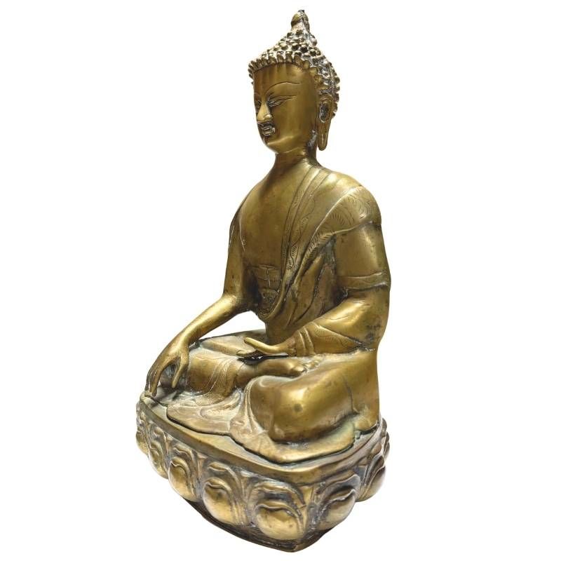 Antikes feuervergoldetes Buddha-Bildnis auf Lotusthron, 18. Jahrhundert bis frühes 19. Jahrhundert, handgearbeitete Details, authentische Alterspatina, Lot 425.