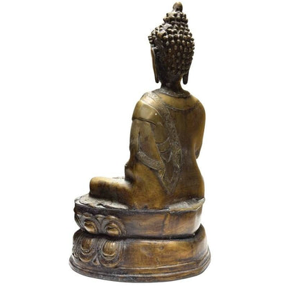 Antike Buddha-Statue aus Nepal, Himalaya-Region, feuervergoldete Bronze auf doppelter Lotusbasis, 41 cm Höhe, 6,3 kg Gewicht, 18.-19. Jahrhundert, schwere Newar-Gussqualität, Lot 423.