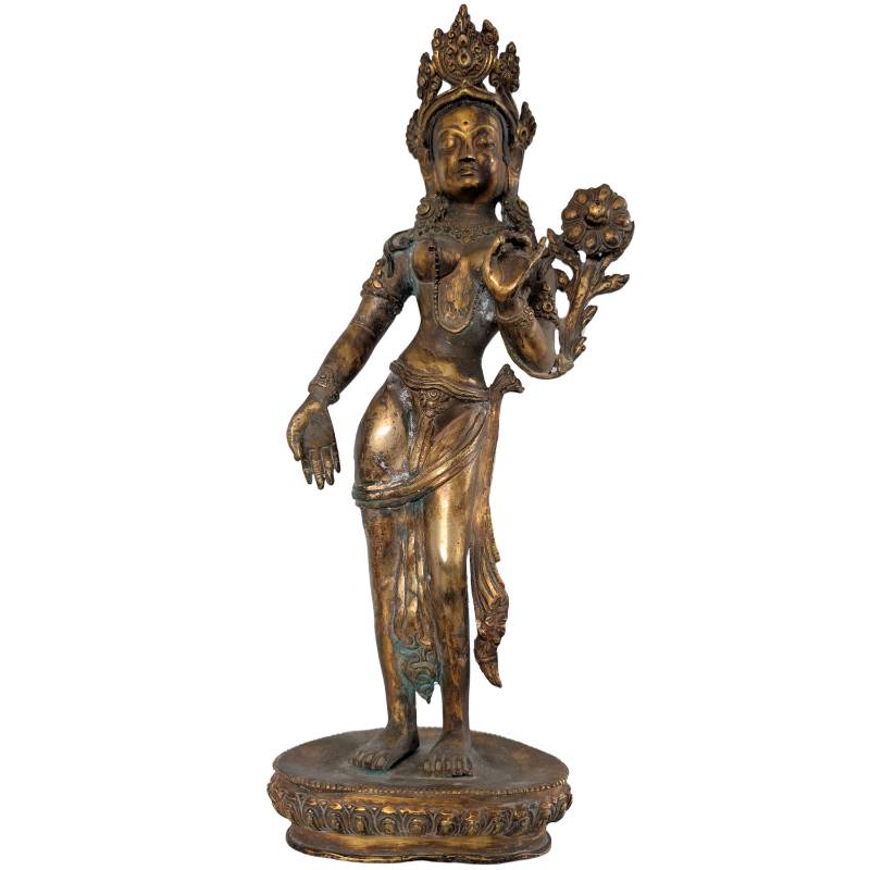Antike nepalesische Tara Statue – 18. Jahrhundert – Feuervergoldete Bronze