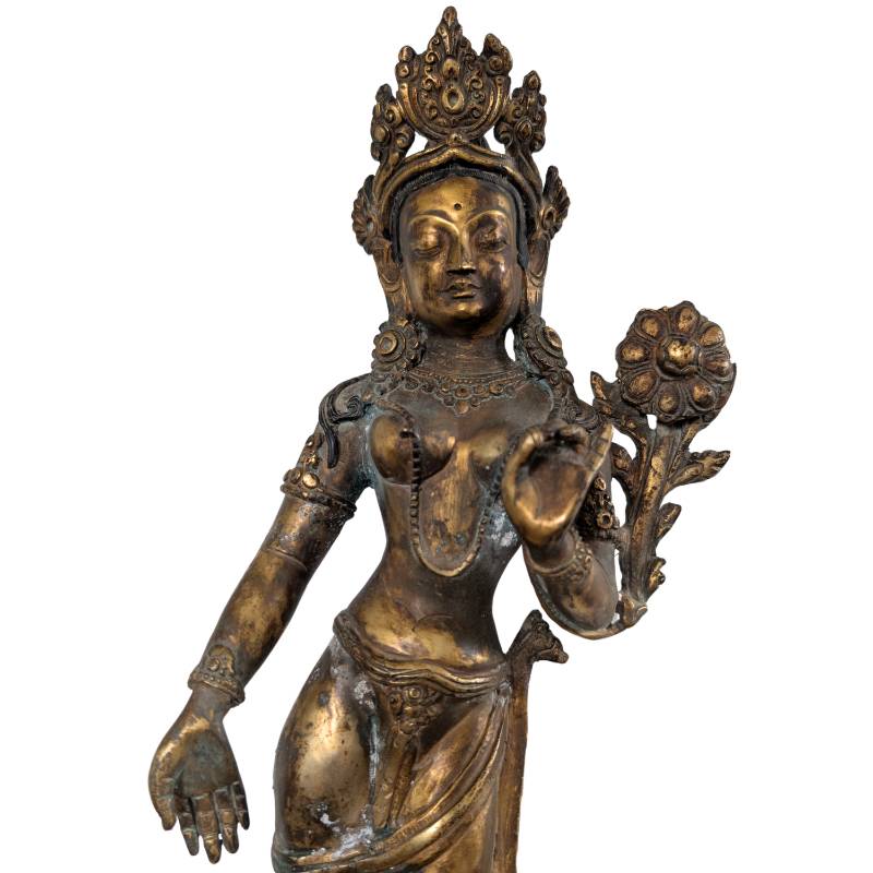 Antike nepalesische Tara Statue – 18. Jahrhundert – Feuervergoldete Bronze