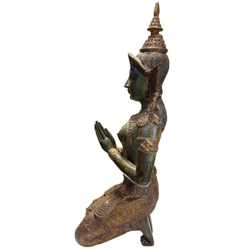 Antikes Paar thailändische Tempelwächter aus Bronze, 56 cm hoch, 15 kg massiv, exklusives Interieur-Statement mit Feuervergoldung, 19. Jahrhundert, Lot 433, 1stbuddha.