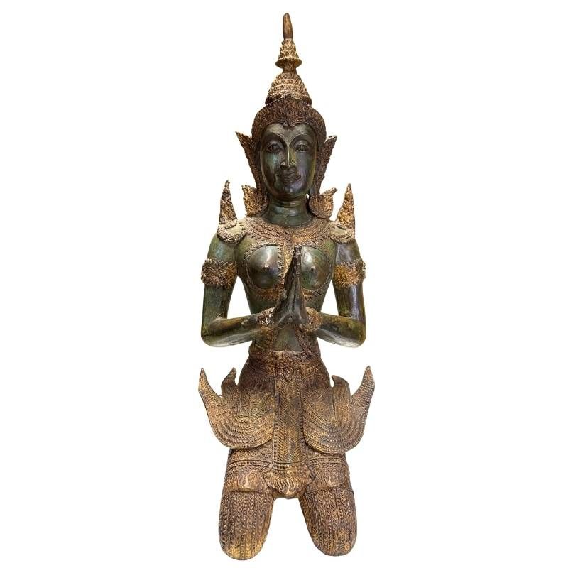 Paar antike thailändische Tempelwächter aus Bronze, 19. Jahrhundert, 56 cm hoch, 15 kg Set, Reste originaler Feuervergoldung, exklusives Interieur-Objekt, Lot 433.
