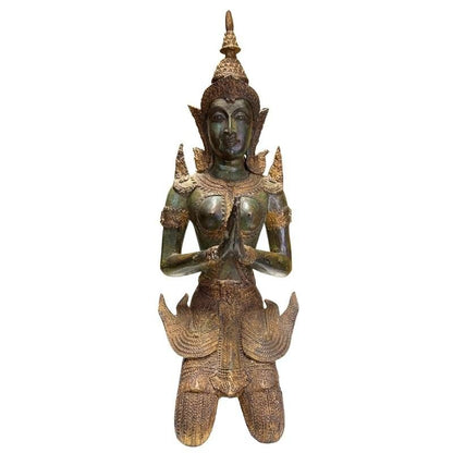 Paar antike thailändische Tempelwächter aus Bronze, 19. Jahrhundert, 56 cm hoch, 15 kg Set, Reste originaler Feuervergoldung, exklusives Interieur-Objekt, Lot 433.