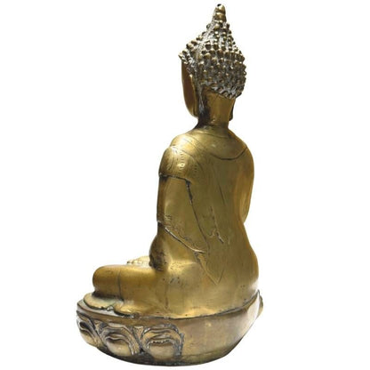 Antiker Buddha aus feuervergoldetem Metall auf Lotusbasis, 18.-19. Jahrhundert, handgearbeitetes Unikat mit authentischer Alterspatina, Lot 425.