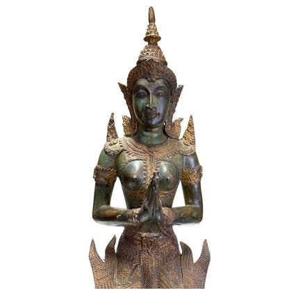 Paar antike thailändische Tempelwächter aus Bronze, 19. Jahrhundert, Anjali Mudra Geste, 56 cm hoch, 15 kg schwer, Reste von Feuervergoldung, Lot 433, 1stbuddha.