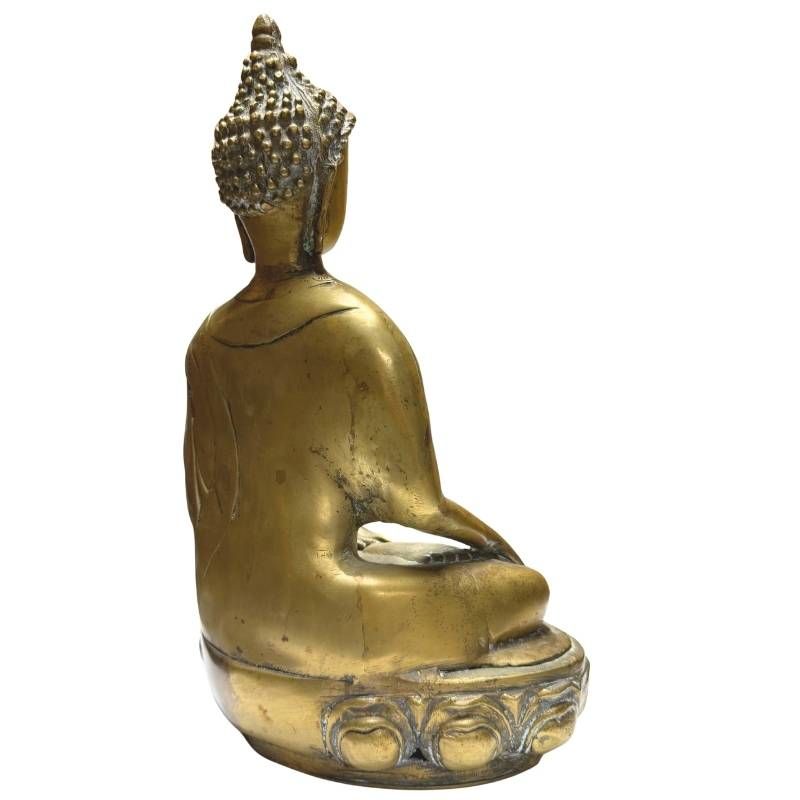 Antike Buddha-Statue aus feuervergoldetem Metall auf Lotusthron, 18.-19. Jahrhundert, handgearbeitetes Sakralobjekt mit authentischer Patina, Lot 425.