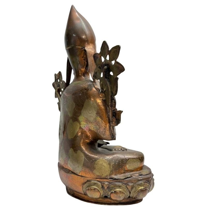 Antieke vuurvergulde lama sculptuur (Tsongkhapa) uit de Himalaya regio, 18e-19e eeuw, brons, 40 cm hoog, 5 kg