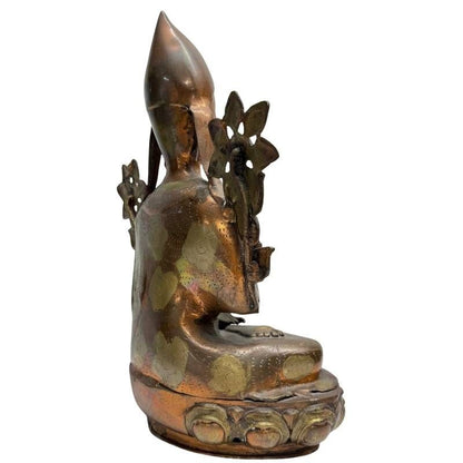 Antieke vuurvergulde lama sculptuur (Tsongkhapa) uit de Himalaya regio, 18e-19e eeuw, brons, 40 cm hoog, 5 kg