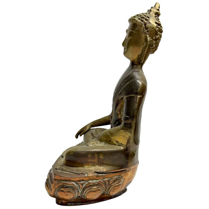 Antike Bronze Buddha sino tibetisch Bhumisparsha Mudra mit natürlicher Patina