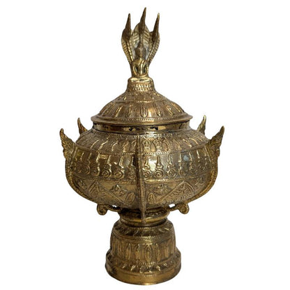 Antike Bronze Opferschale mit Naga Deckel Südostasien 19 Jahrhundert