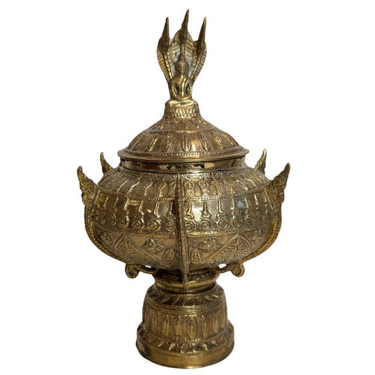 Antike Bronze Opferschale mit Naga Deckel Südostasien 19 Jahrhundert
