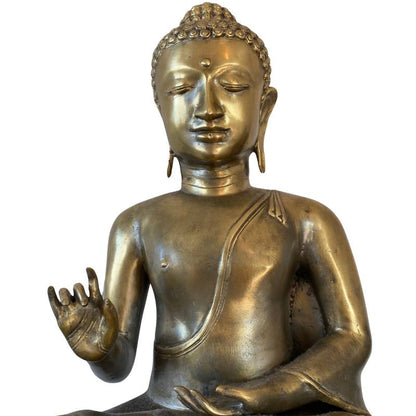 Antike Buddha-Statue aus Java, massive Bronze mit 58 cm Höhe, indonesische Handwerkskunst des 19. Jahrhunderts