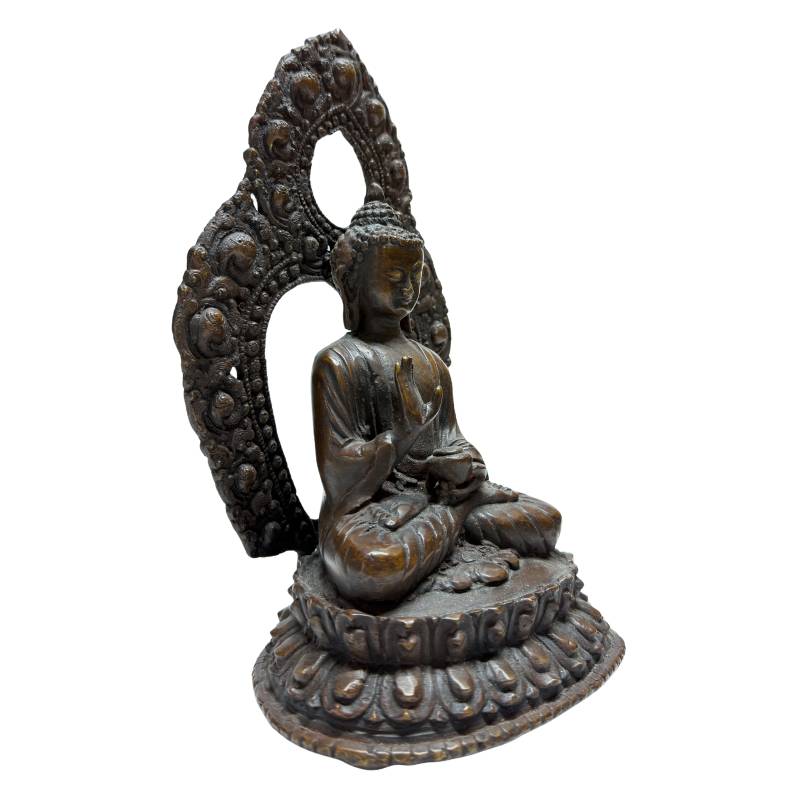 Antike Buddha-Statuen aus der Himalaya-Region, 19. Jahrhundert, Lot 462, schwere Bronze mit Resten von Feuervergoldung, handgearbeitetes Paar mit Lotusbasen und Mandorlas, 1stbuddha.