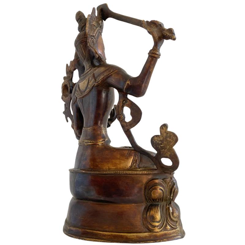 Antike Manjushri-Statue aus der Himalaya-Region, handgefertigte Bronze mit historischer Patina