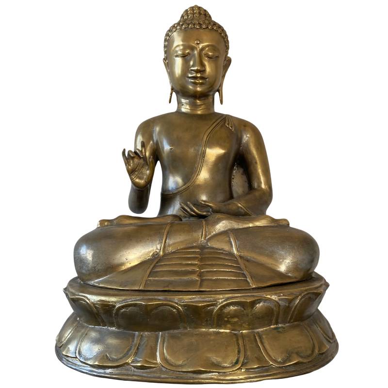 Antike javanische Buddha-Statue aus massiver Bronze, 19. Jahrhundert, indonesische Handwerkskunst