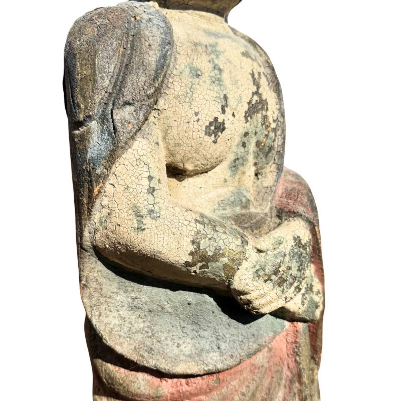 Antike Kwan Yin Tempelskulptur aus Holz
