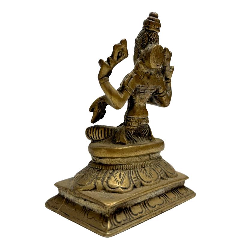 Antike indische Lakshmi Statue aus massiver Goldbronze, 11 cm hoch, Glücksgöttin aus Südindien