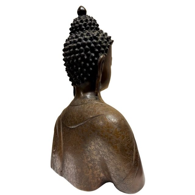 Antike nepalesische Buddha-Büste aus Bronze, Newar-Tradition aus Patan, 37 cm hoch, 6,4 kg schwer, mit authentischer Alterspatina