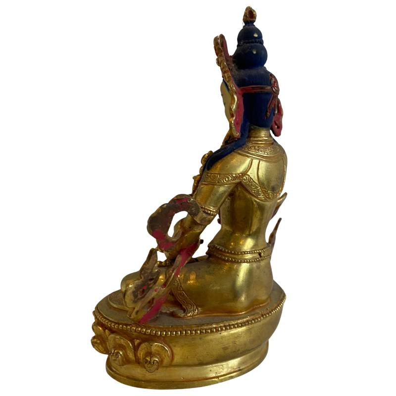 Antike nepalesische Tara Statue aus Bronze, feuervergoldet, Newar-Tradition um 1900, 15 cm Höhe