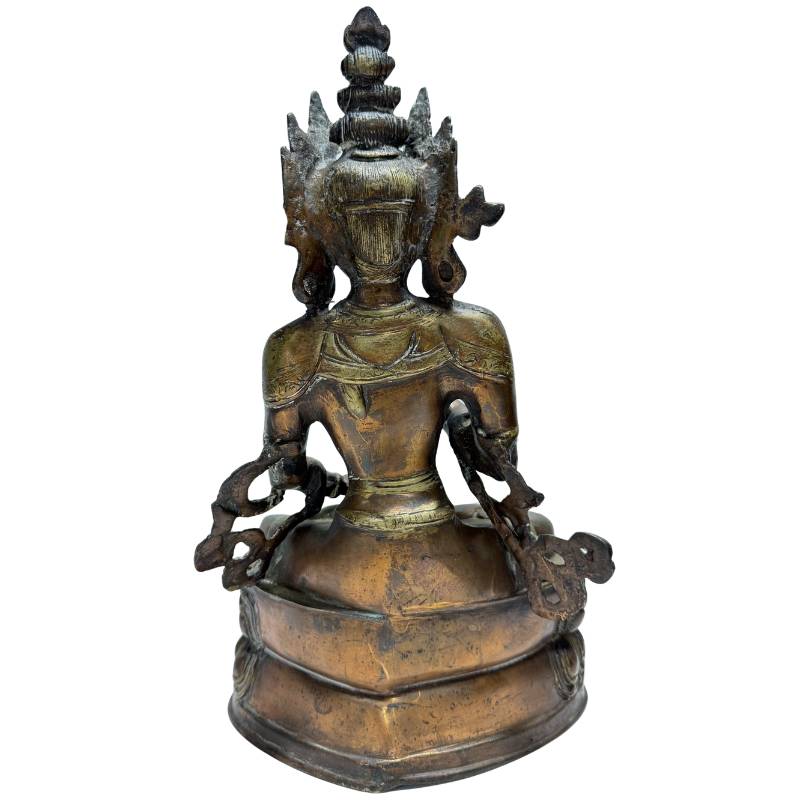 Antike Vajrasattva Statue aus Bronze, Vajrayana-Stil, Lot 460, 34 cm hoch, 3,4 kg, rituelles Bildnis mit Vajra und Ghanta, authentische Himalaya-Sakralkunst, 1stbuddha.