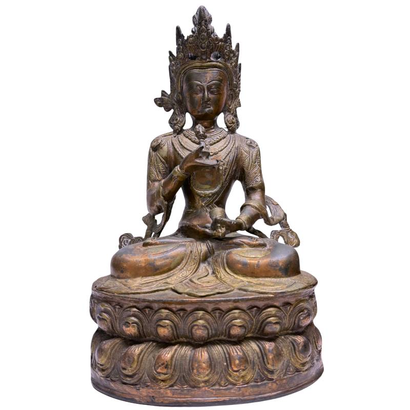 Antiker Bronze-Vajrasattva mit Vajra und Ghanta, Lot 460, 34 cm hoch, 3,4 kg, konsekrierte Statue mit offener Krone und natürlicher Edelpatina, nepalesische Vajrayana-Kunst, 1stbuddha.