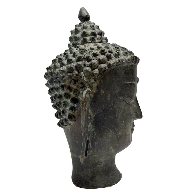 antiker buddha kopf bronze himalaya natuerliche oxidation patina authentisch