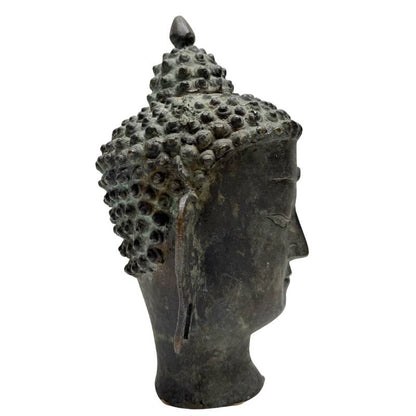 antiker buddha kopf bronze himalaya natuerliche oxidation patina authentisch