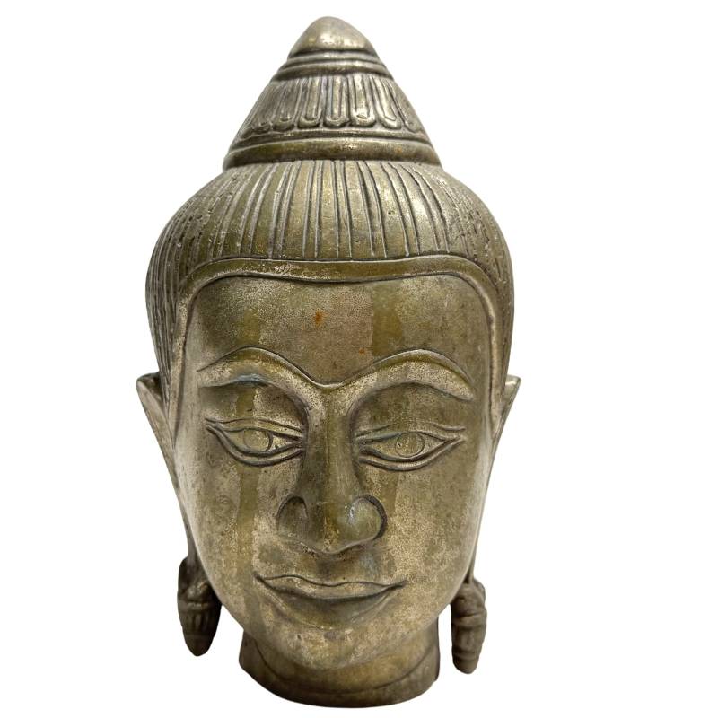 Antiker thailändischer Buddha-Kopf aus massiver Bronze, 19 cm hoch