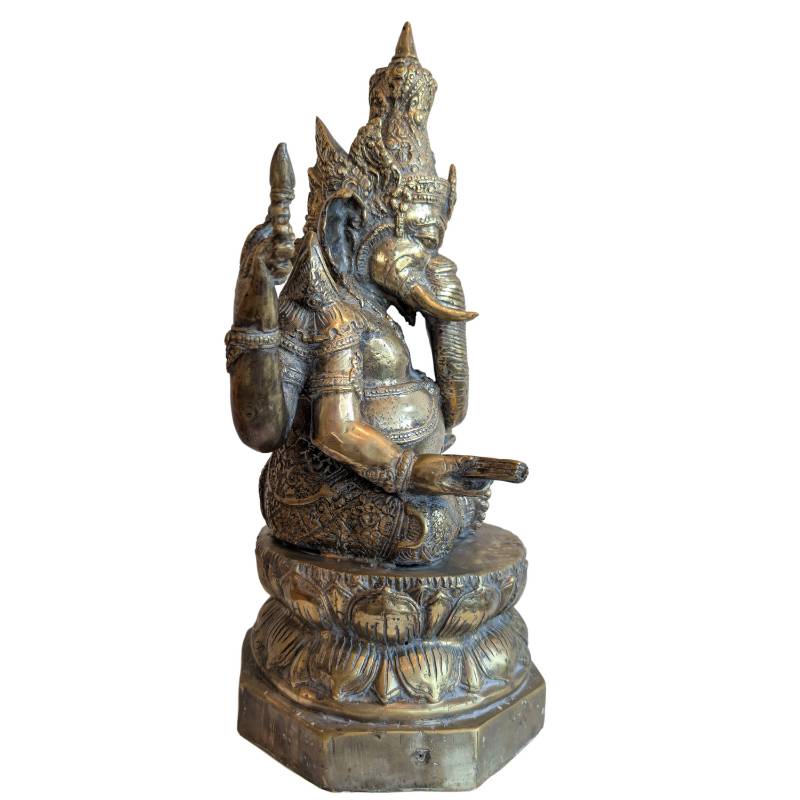 Antike Ganesha-Statue im Khmer-Stil aus feuervergoldeter Bronze mit Buddha in der Krone, Lot 152, schwere Qualität 6,8 kg.