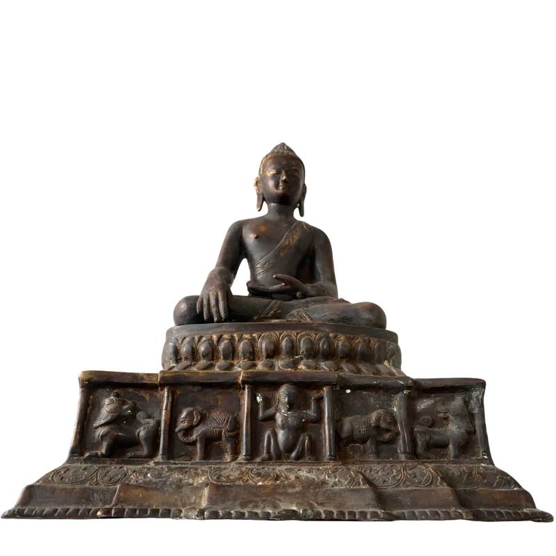 Antiker Himalaya-Buddha aus Bronze mit originaler Feuervergoldung