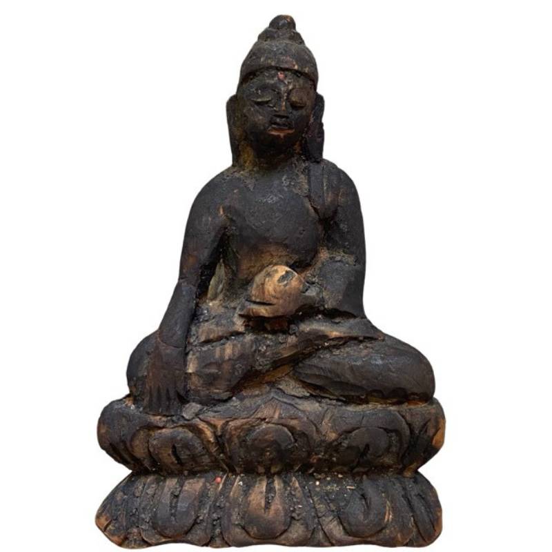 Antiker Holz Buddha – Himalaya Devotionsbild | 1stBuddha
