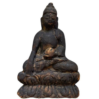 Antiker Holz Buddha – Himalaya Devotionsbild | 1stBuddha
