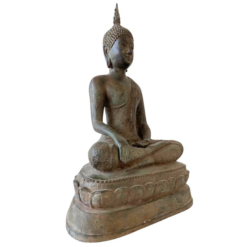 Antike siamesische Buddha-Statue aus Bronze, historisches Sammlerstück aus Thailand