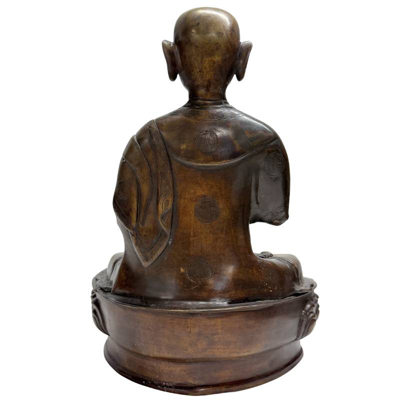 Antike Himalaya-Statue eines Lamas aus Bronze, sitzend auf einem Lotusthron, 38 cm Höhe, 8,1 kg, 19. Jahrhundert