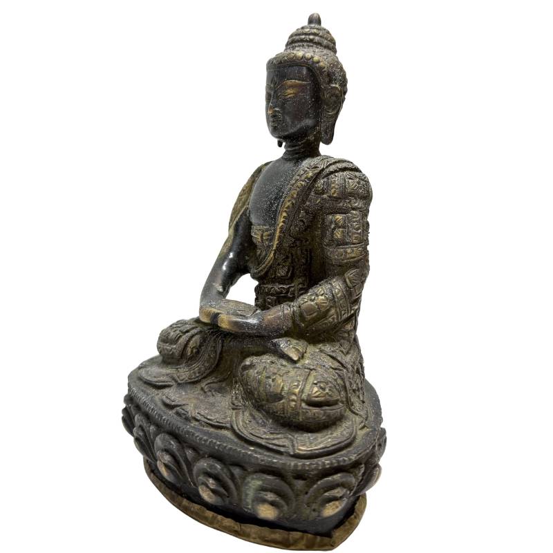 Antikes Duo nepalesischer Buddha-Statuen, Bronze mit natürlicher Edelpatina und Feuervergoldung, Lot 457, frühes 20. Jahrhundert, Abhaya Mudra, 18,5 cm hoch, 3,2 kg Gesamtgewicht, Newar-Stil aus Patan, 1stbuddha Expertise.