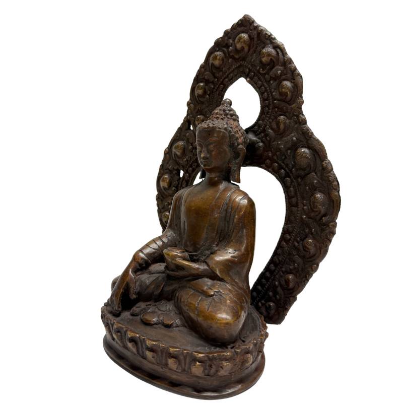 Authentische Himalaya-Kunst: Set aus zwei Bronze-Buddhas, 19. Jahrhundert, Lot 462, mit Resten originaler Feuervergoldung, handgearbeitete Details, Lotusbasen und Mandorlas, 1stbuddha.