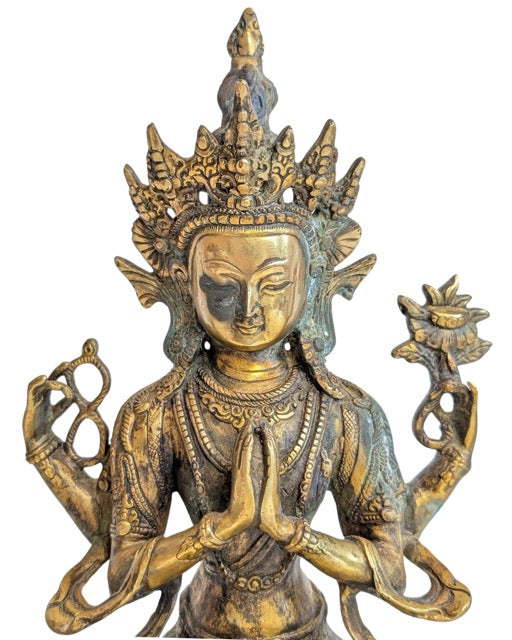 Avalokiteshvara Bronze Himalaya feuervergoldet antik