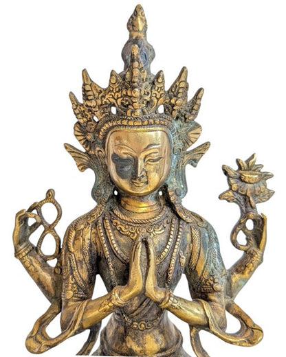 Avalokiteshvara Bronze Himalaya feuervergoldet antik