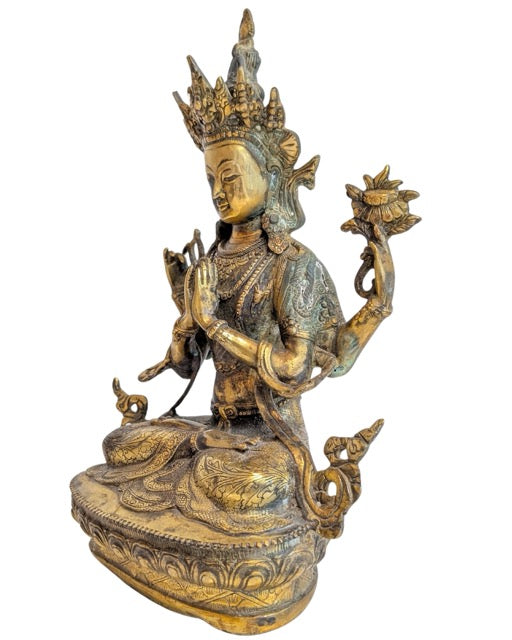 Avalokiteshvara Bronze Himalaya mit Buddha in Krone
