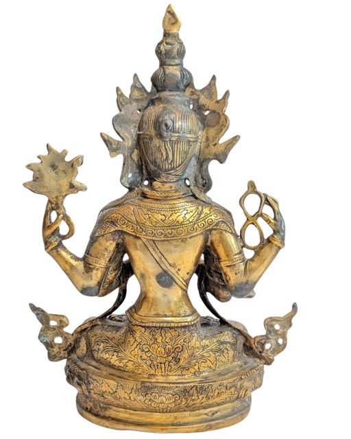 Avalokiteshvara Statue Bronze mit Goldresten Himalaya