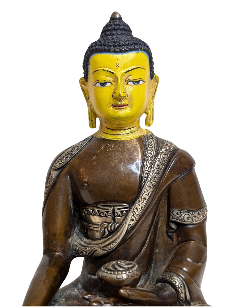Bhaisajyaguru Buddha Bronze Tibet mit natürlicher Patina