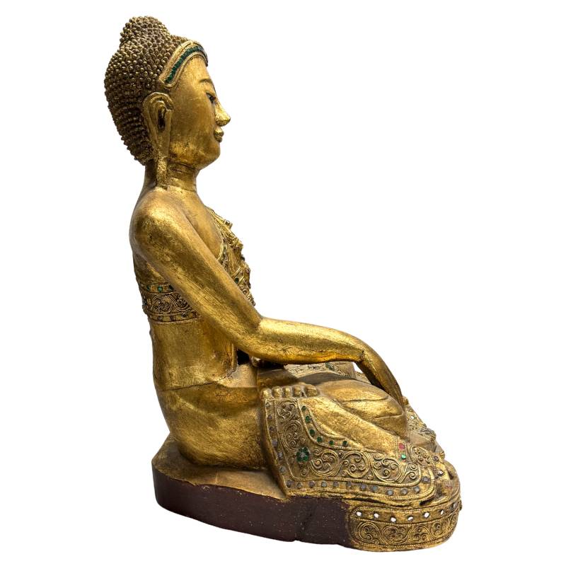 Buddha in Erdberührungsgeste aus massivem 5,4 kg schwerem Hartholz.