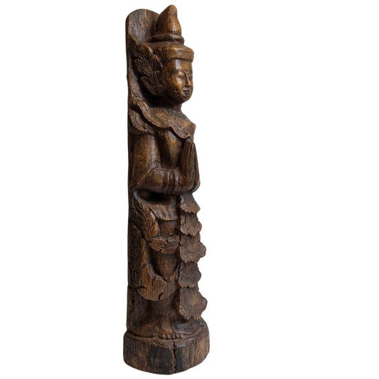 Birmanische Nat Holzfigur Krone Gesicht Detail