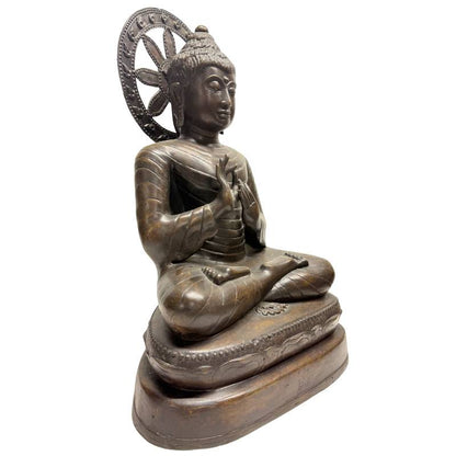 birmischer buddha dharmachakra mudra grosse bronze skulptur unterweisende haltung ruhige ausstrahlung